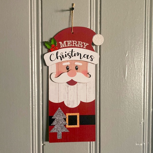 NWT Glittered Merry Christmas Santa Slatted Wooden Holiday Decoration Sign - Picture 3 of 10